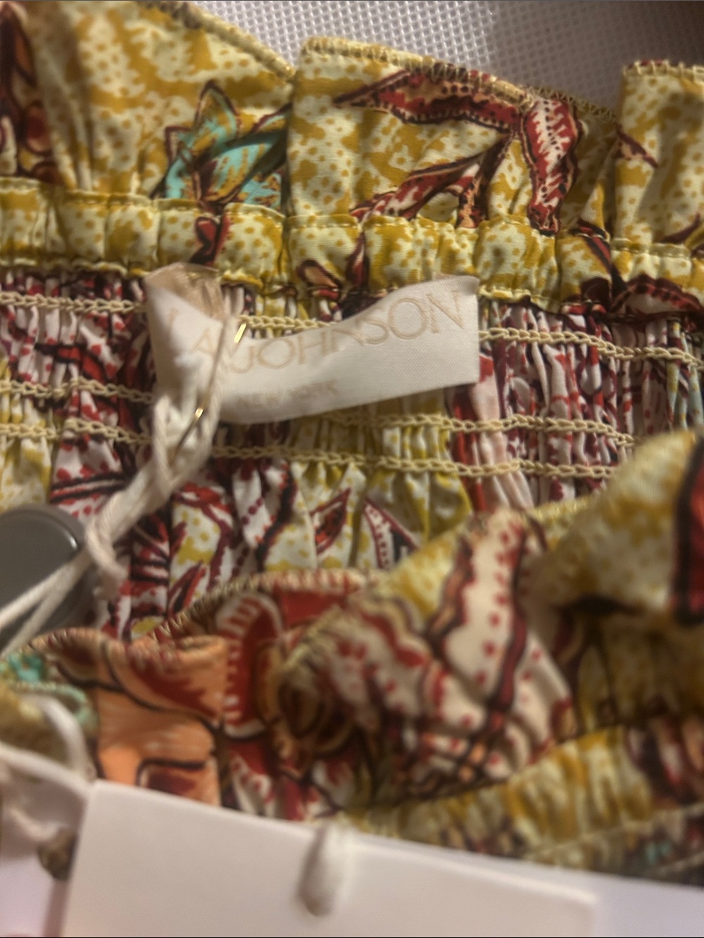 ULLA JOHNSON Alo shirred printed cotton-poplin playsuit Marigold US 8
MSRP $390 - Picture 5 of 6